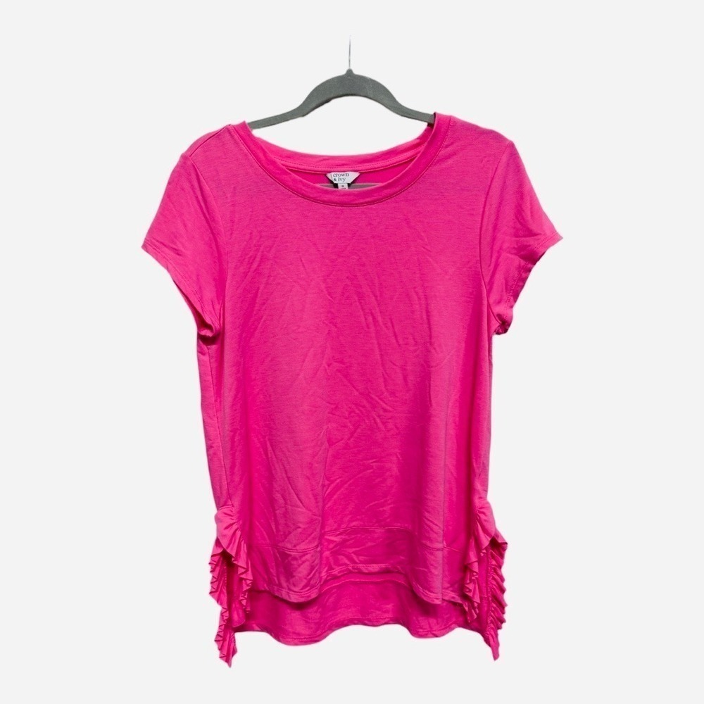 Crown & Ivy Ruffle Side Short Sleeve Hot Pink Size Medium Oversized Preppy